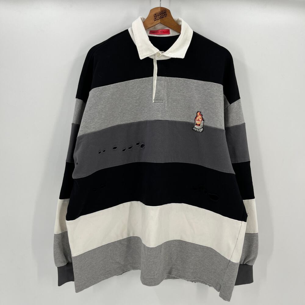 Kid Cudi Members of the Rage MOTR Distressed Rugby L/S Polo Collared Shirt XL